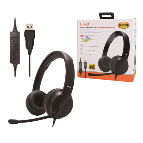 CUFFIE USB CON MICROFONO E COMANDI LINQ EAR9978