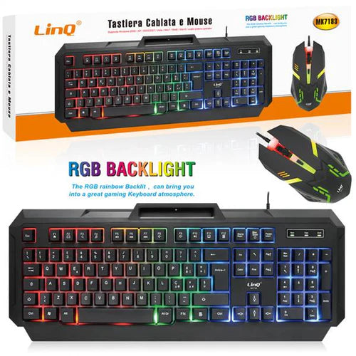 KIT TASTIERA E MOUSE USB GAMING RGB - LINQ MK7183