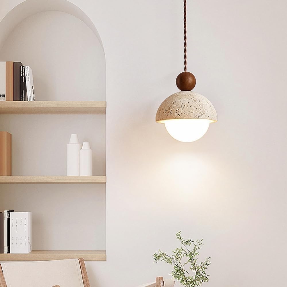 Lampada a sospensione sferica in pietra naturale - E27
