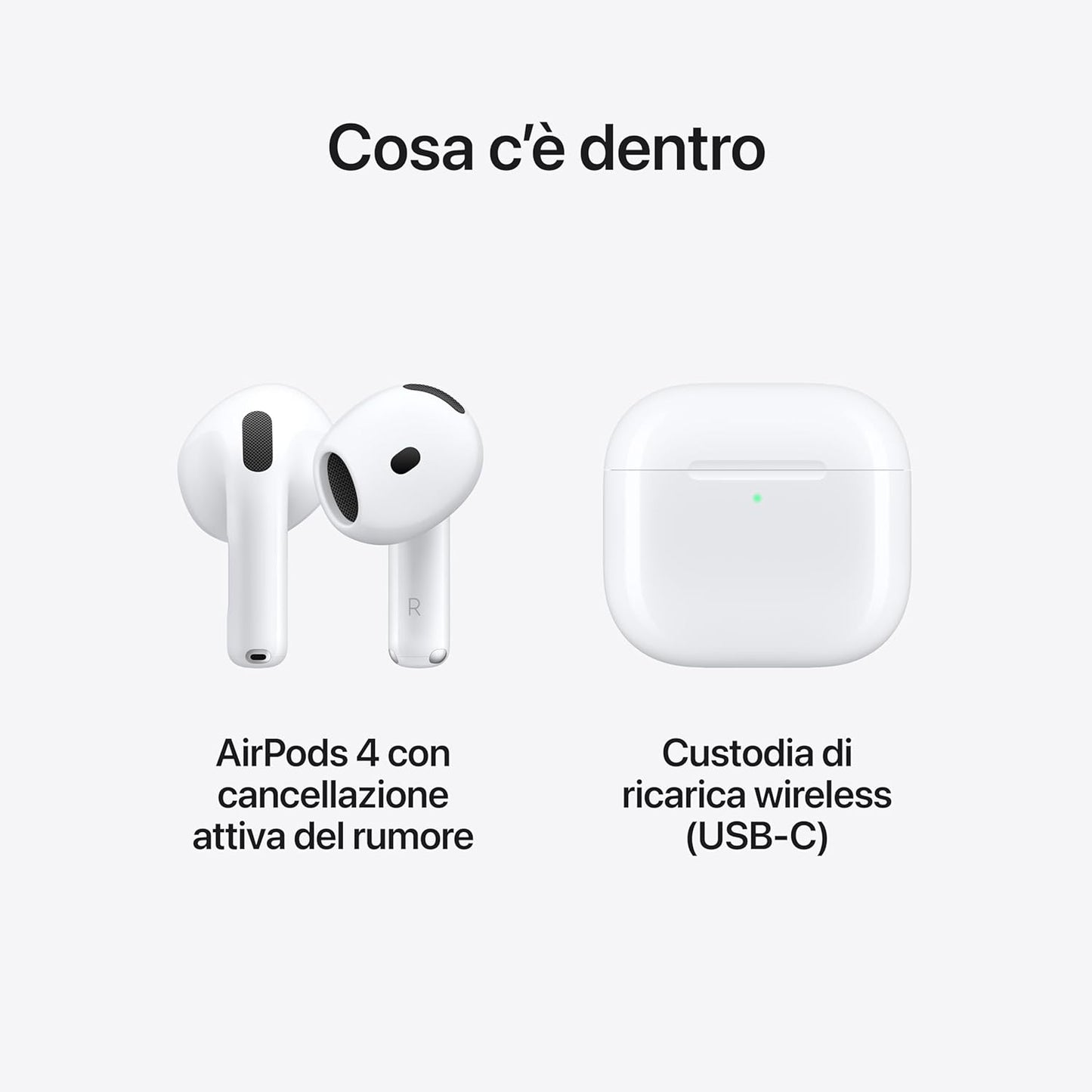 Apple AirPods 4 Auricolari wireless, Custodia di ricarica USB-C, Ricarica wireless