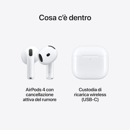 Apple AirPods 4 Auricolari wireless, Custodia di ricarica USB-C, Ricarica wireless