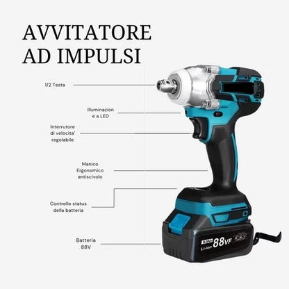 Kit Professionale 3 in 1 Avvitatore + Avvitatore a Impulsi + Smerigliatrice 88V